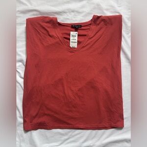 INC International Concepts Orange V-Neck Tee with shoulder pads